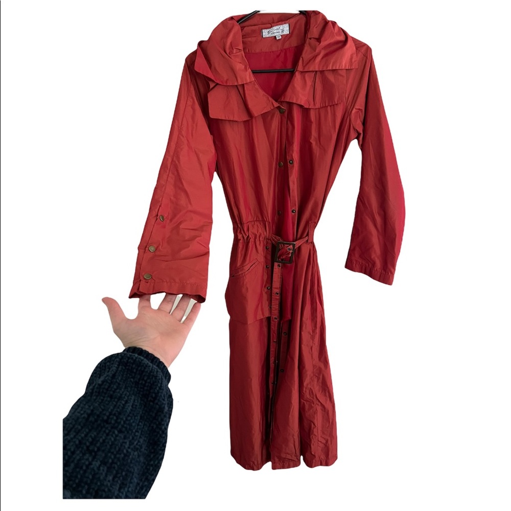 Red windbreaker trench coat